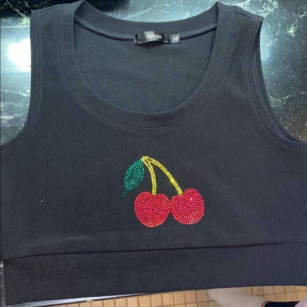 Cherry rhinestone cropped top!